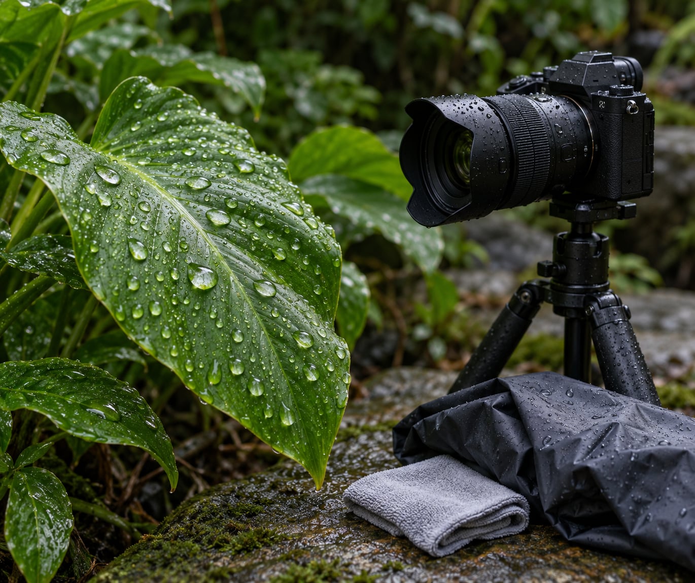 how to photograph rain on leaves