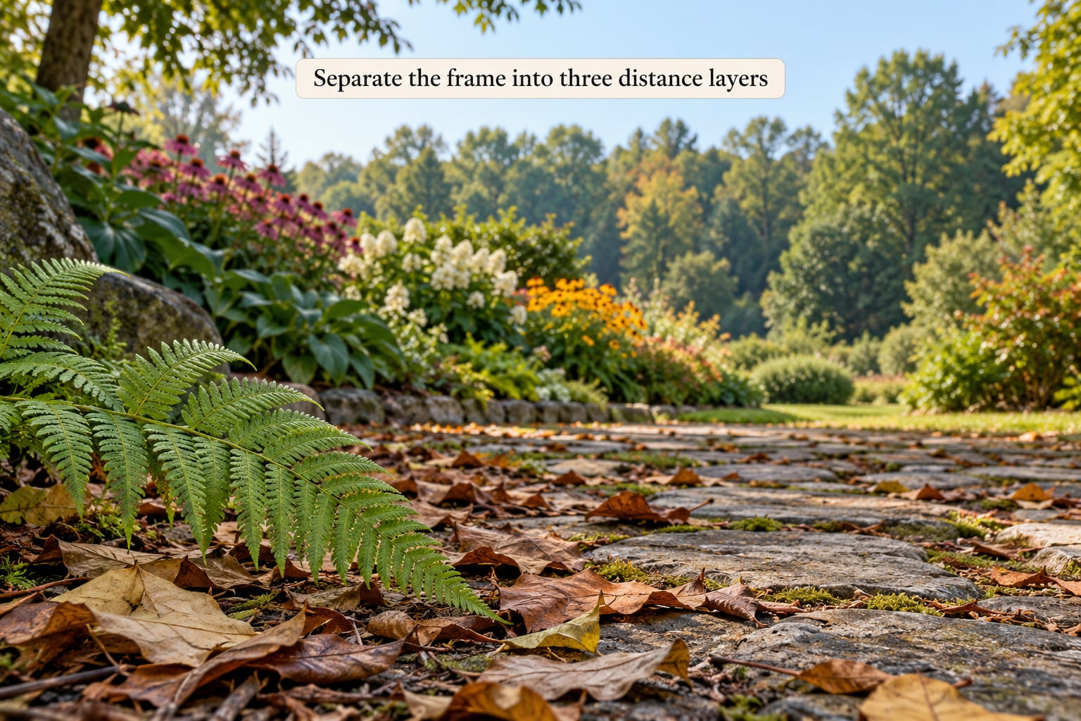 Separate the frame into three distance layers