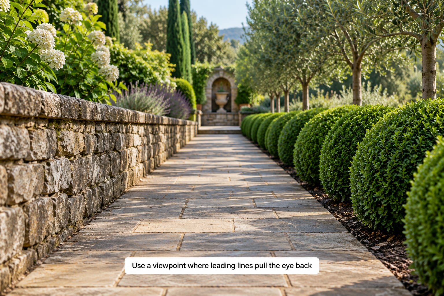 Use a viewpoint where leading lines pull the eye back