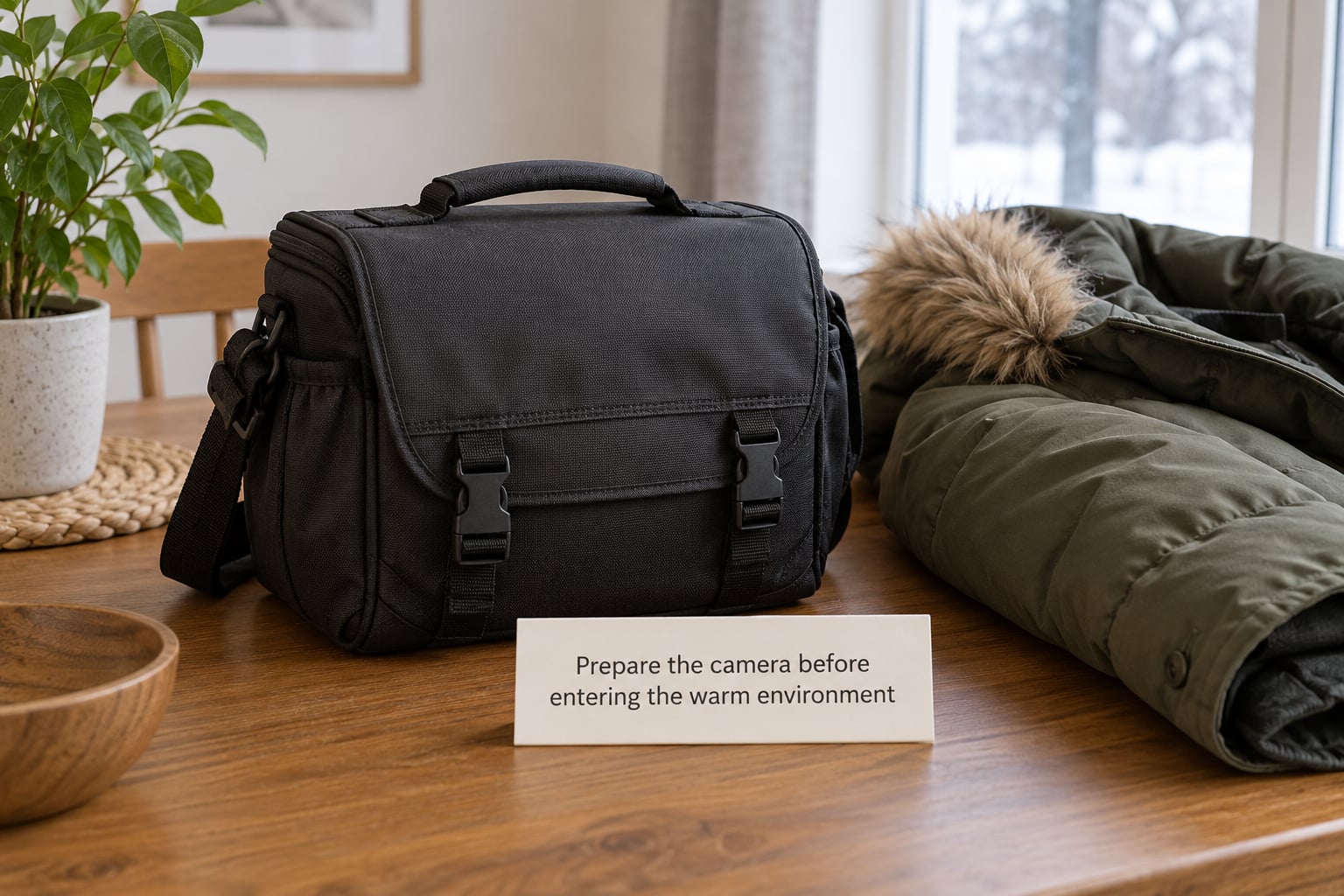 Prepare the camera before entering the warm environment